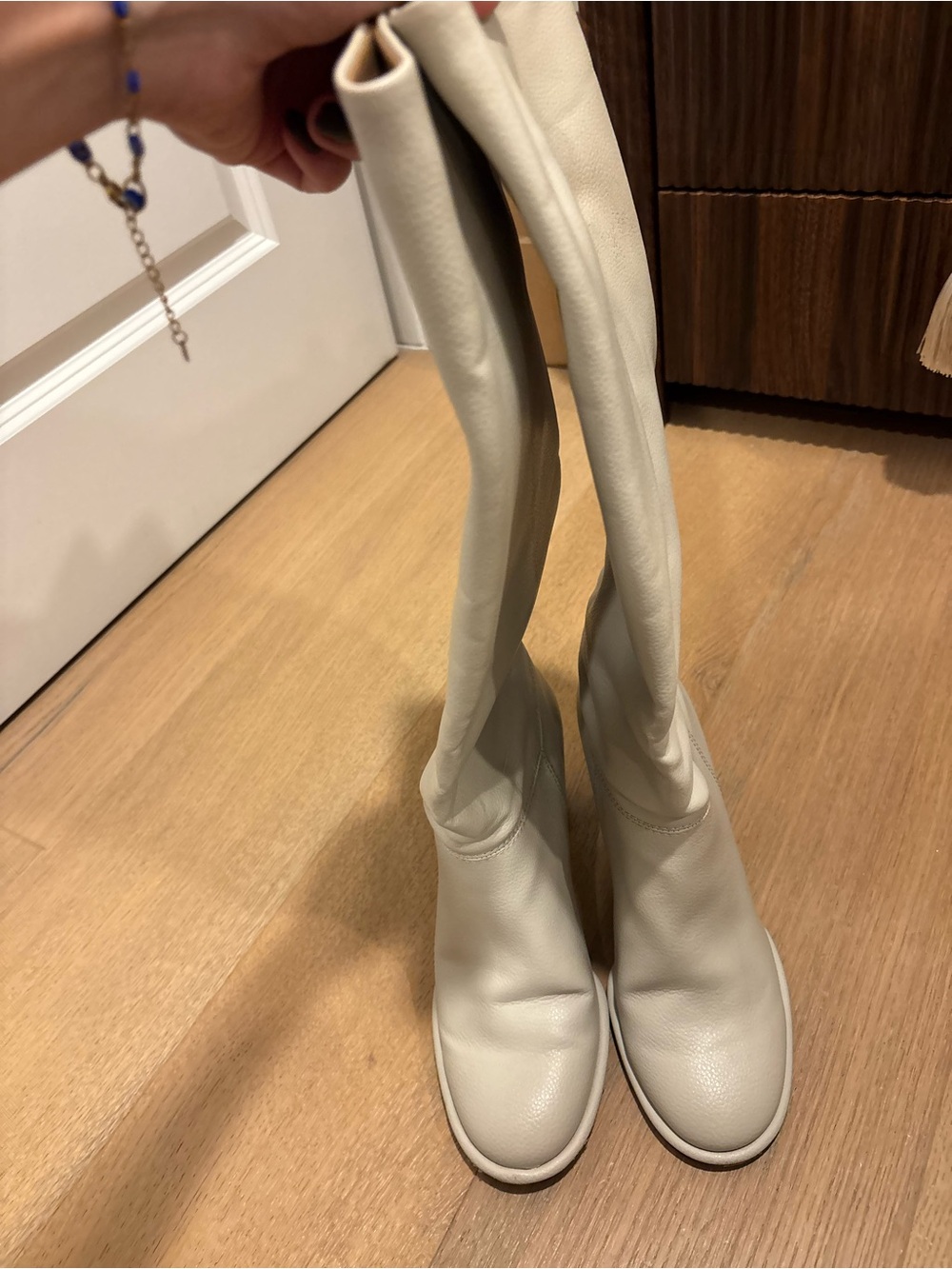 H&M Tall Cream Leather Heeled Boots
